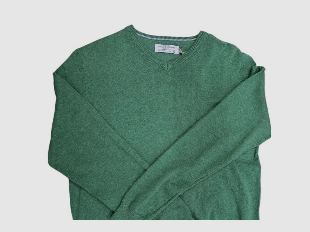Pull homme col V vert