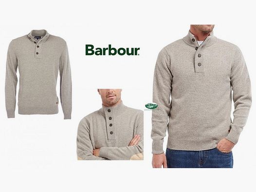BARBOUR Pullover ESSENTIAL mit halbem Reißverschluss aus Lambswool in der Farbe Taupe