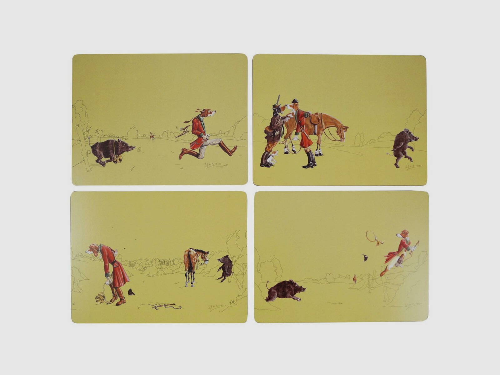 Lovergreen Kunst van de Tafel Motief omgedraaide Wereld Tafelset x 4