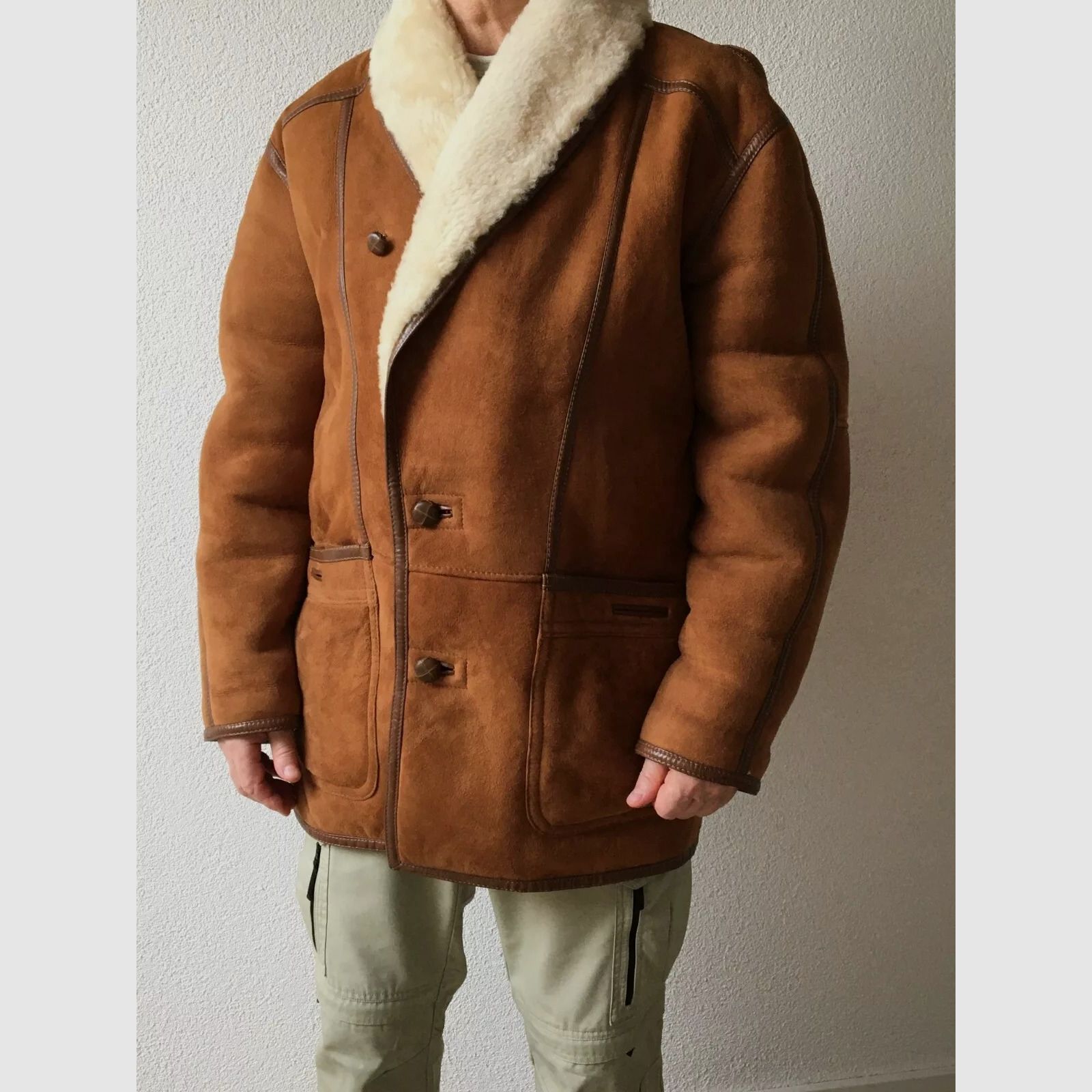MABRUN oryginalna kurtka męska z owczej wełny (3/4), brązowa, rozmiar 50