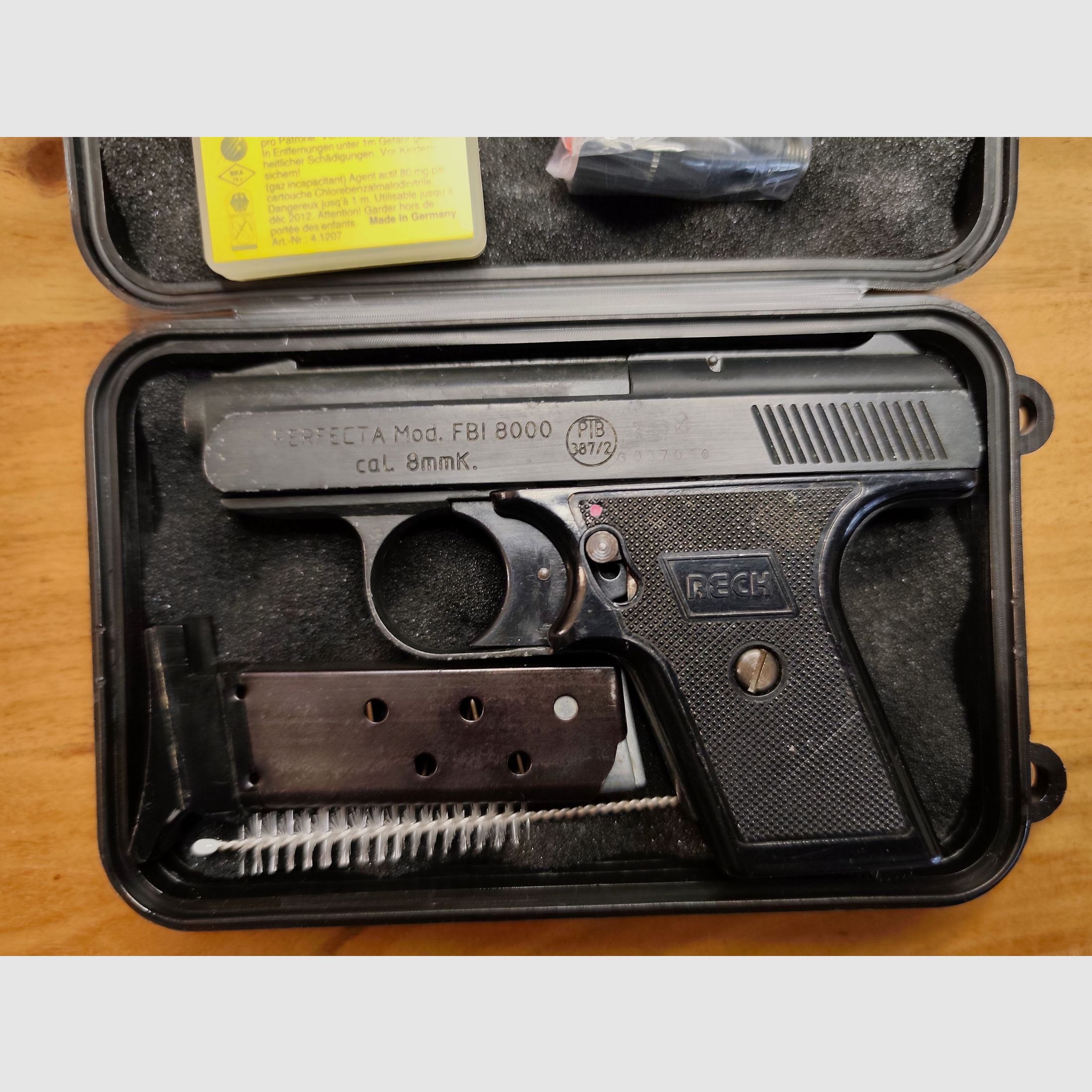 Reck Perfecta Mod. FBI 8000 PTB 387/2 Ungeschossen Sammler-Set+CS Gas Patronen