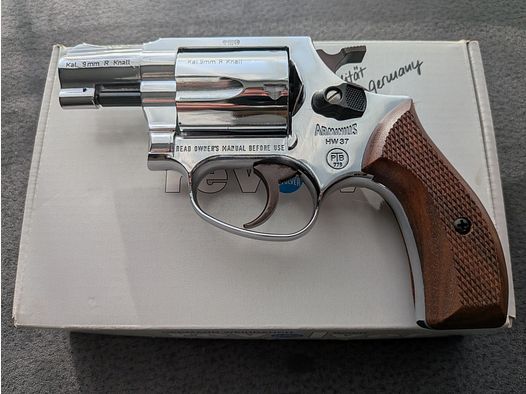Weihrauch HW 37 Chrom PTB779 Kal.9mm R.Knall + Nieuwstaat + Schreckschuss Revolver