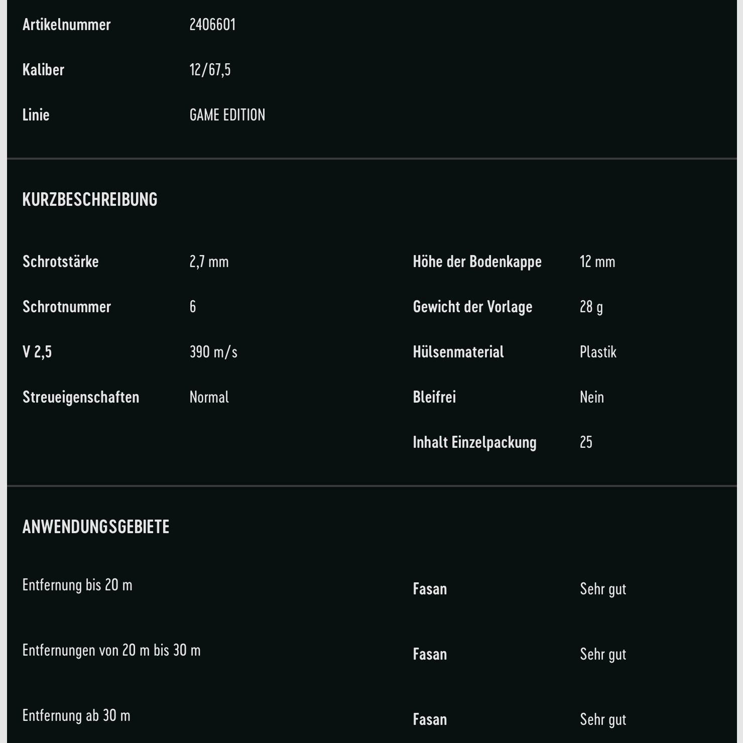 Rottweil 2406601 Game Edition Fasan 12/67,5 2,7 mm Schrotpatrone
