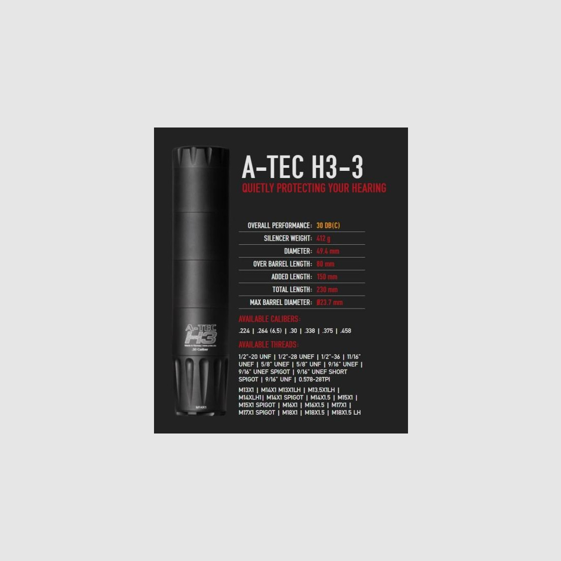 A-TEC Schalldämpfer f. EWB-Waffen H3-3 Serie (.30/7,62mm) M14x1  -Teleskop-SD