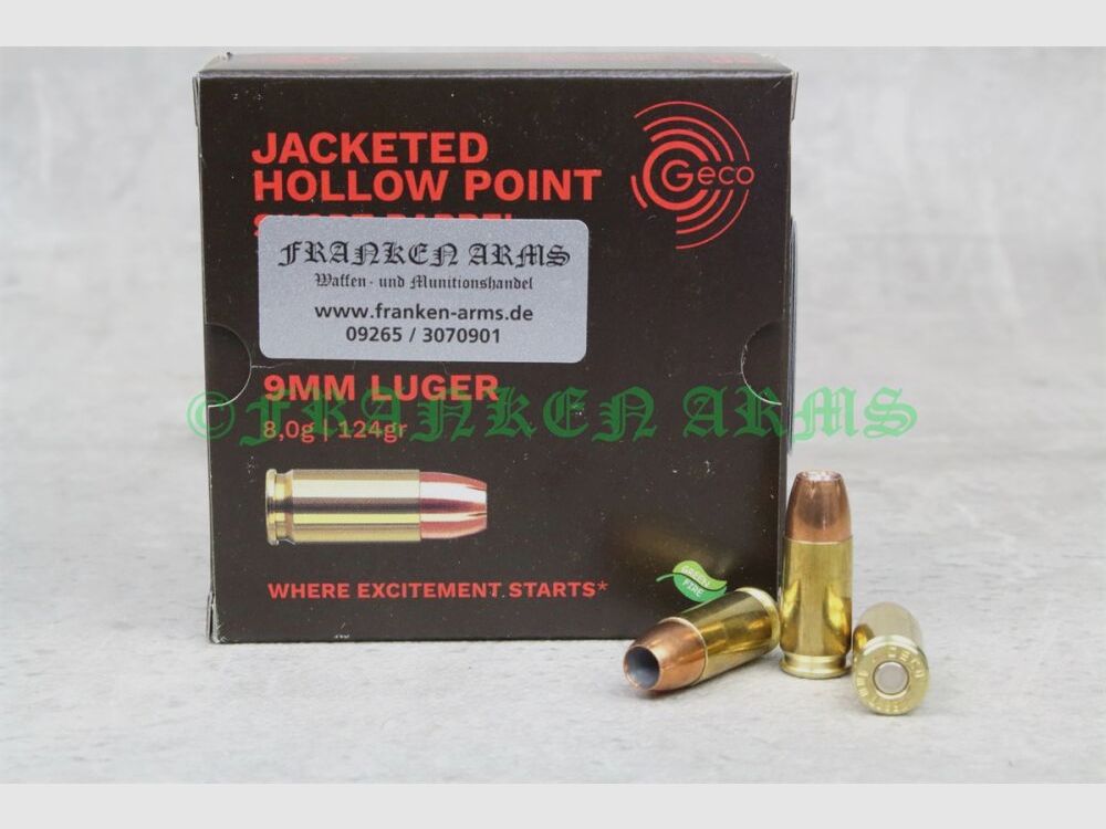 Geco 9mm Luger ogive creuse SX 124gr. 8,0g 20 pièces prix dégressifs