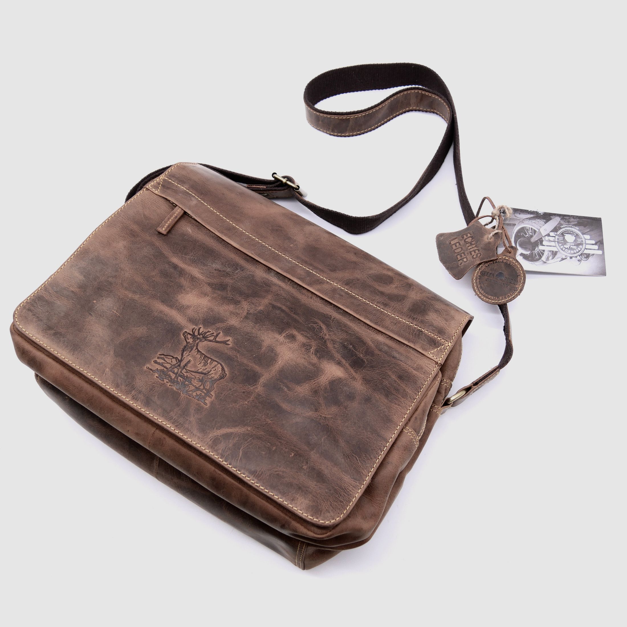 Greenburry Leder Umhängetasche Hirschprägung braun 1766-STAG3-25