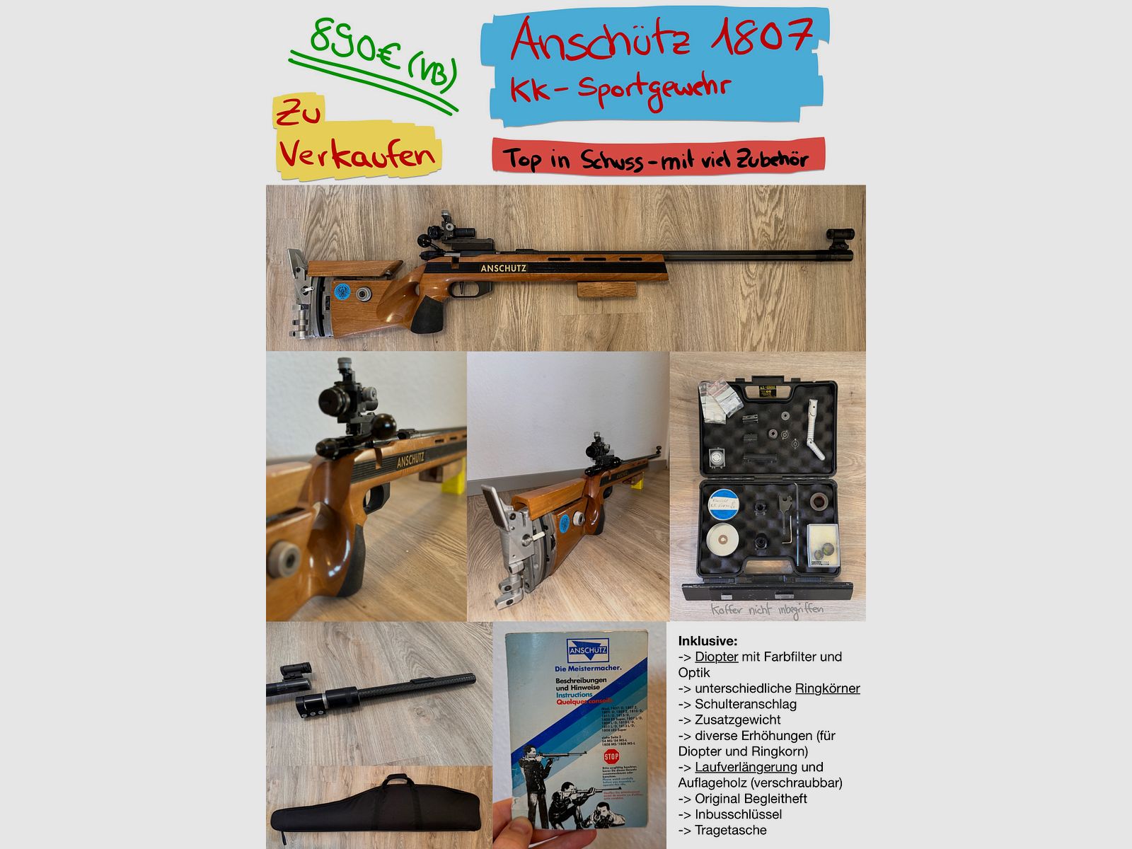 Karabin Anschütz Match 1807 KK – Kompletny zestaw w doskonałym stanie