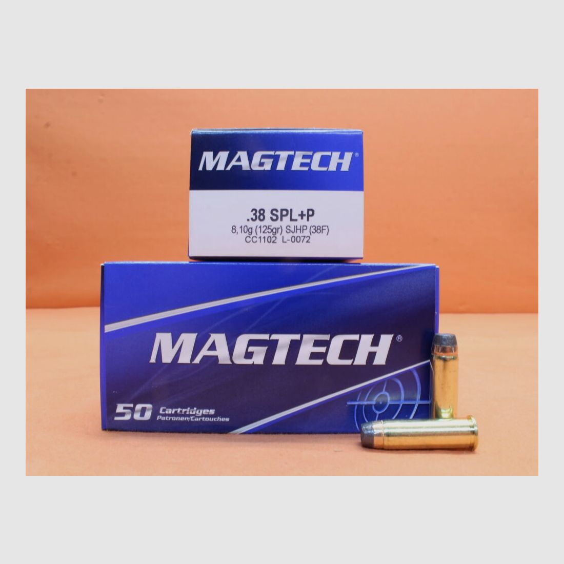 Magtech nabój .38Special Magtech 125grs SJHP (38) VE 50 nabojów (+P: zwiększone ciśnienie gazu!)/ 8,10g półpłaszczowy ostry czubek