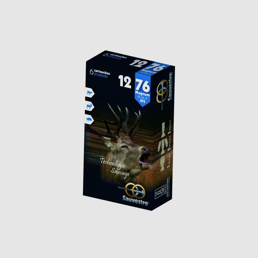 BOITE DE 5 CARTOUCHES BALLE SAUVESTRE C12/70 MINI MAGNUM SANS PLOMB, image 2 sur 2