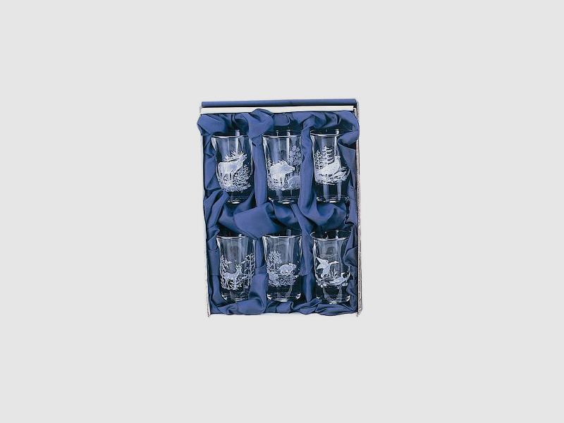 Schnapps glasses 6 pcs - with different hunting motifs