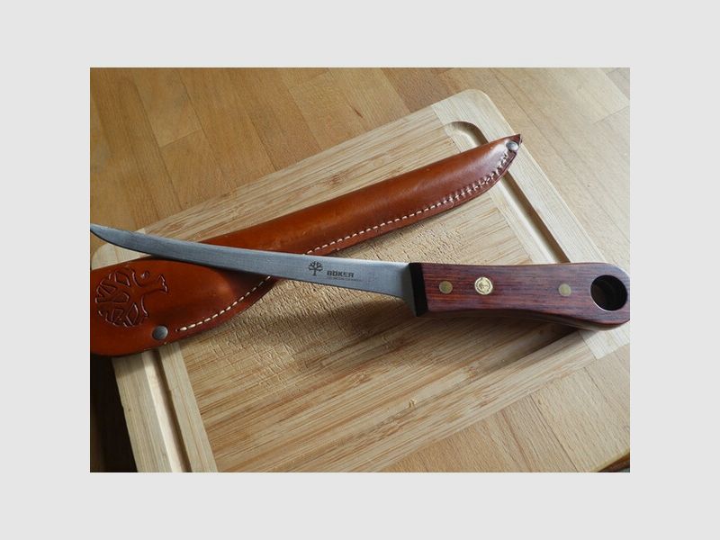 Angler u. Fischermesser,rostfrei 4043 Stahl, ovp u.Lederscheide,Neuwertig
