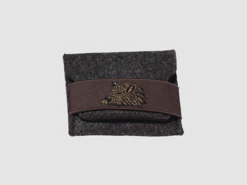 Filzpatronenetui, 5 Kugel, Stickerei Keilerhaupt