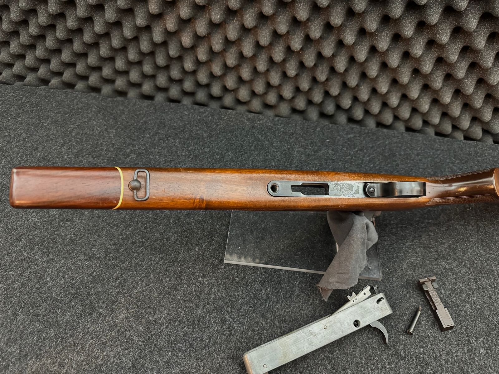 Stock and system bedding with removal and safety Voere 22lr repeating rifle