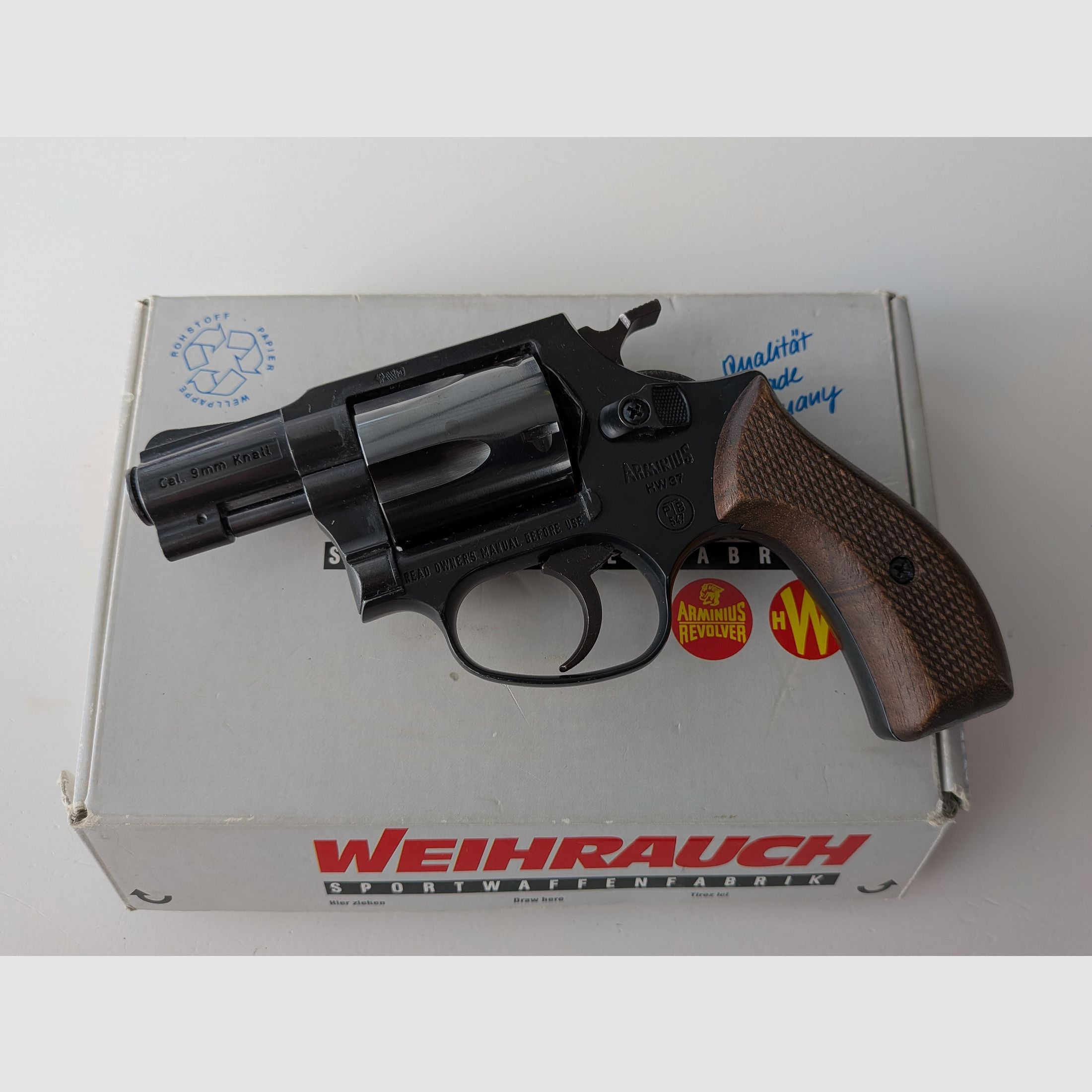 Arminius Weihrauch HW37 ++ Alte PTB 547++ Holzgriffe Schreckschuss Revolver 9mm Knall HW 37