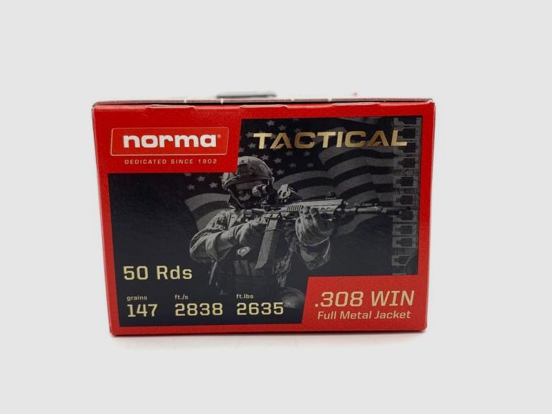 NORMA Kugelpatronen .308Win Tactical 9,5g/147grs 50 Stk SONDERPREIS ab 0,96/Stk