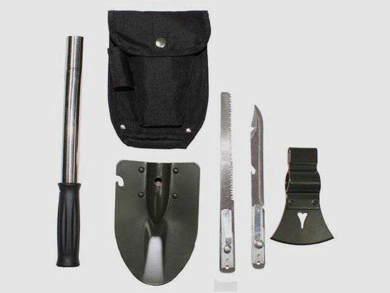Spaten Beil Säge Messer Stiel + Tasche = SET 6in1
