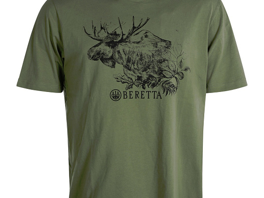 -40% BERETTA T-Shirt ELK grün 100% Baumwolle Rundhals | edles aufgedrucktes ELCH Motiv | Größe: M