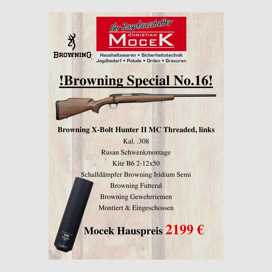 Browning	 X-Bolt Hunter II  MC Threaded, mit Kite B6 2-12x50, links