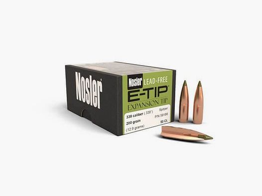 NOSLER E-TIP LEAD-FREE HUNTING BULLETS - .338 - 200gr.