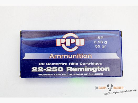 PPU Privi Partizan .22-250 Rem 3,56g/55gr SP Teilmantel 20 Schuß