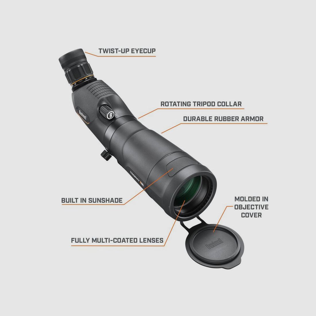 Bushnell Spotting Scope Trophy Xtreme 20-60x65mm with angled view, black, Porro prisms, with case and tripod