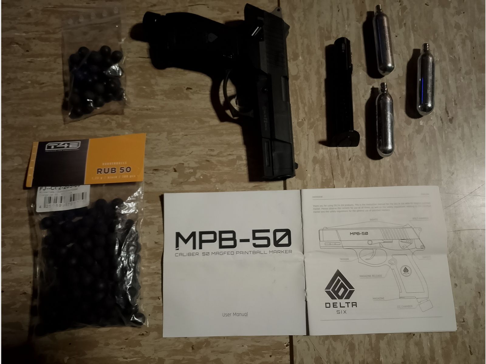 Delta Six MPB-50 CO2 pistol RAM marker cal .50 paintball gun with accessories rubber balls steel core balls 2nd magazine new!