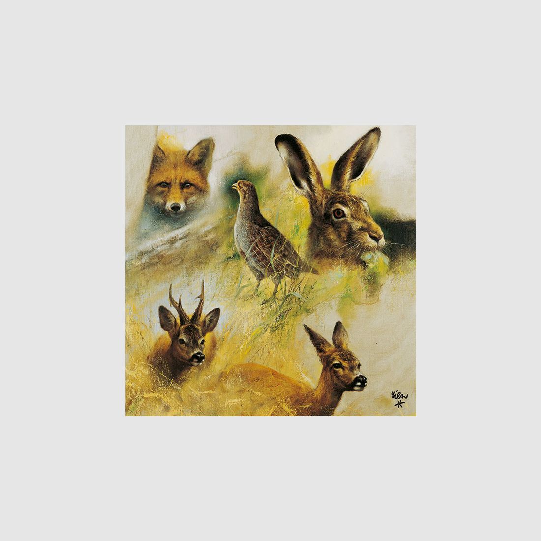 Serviette Hase, Rehbock, - Fasan, Fuchs, Reh