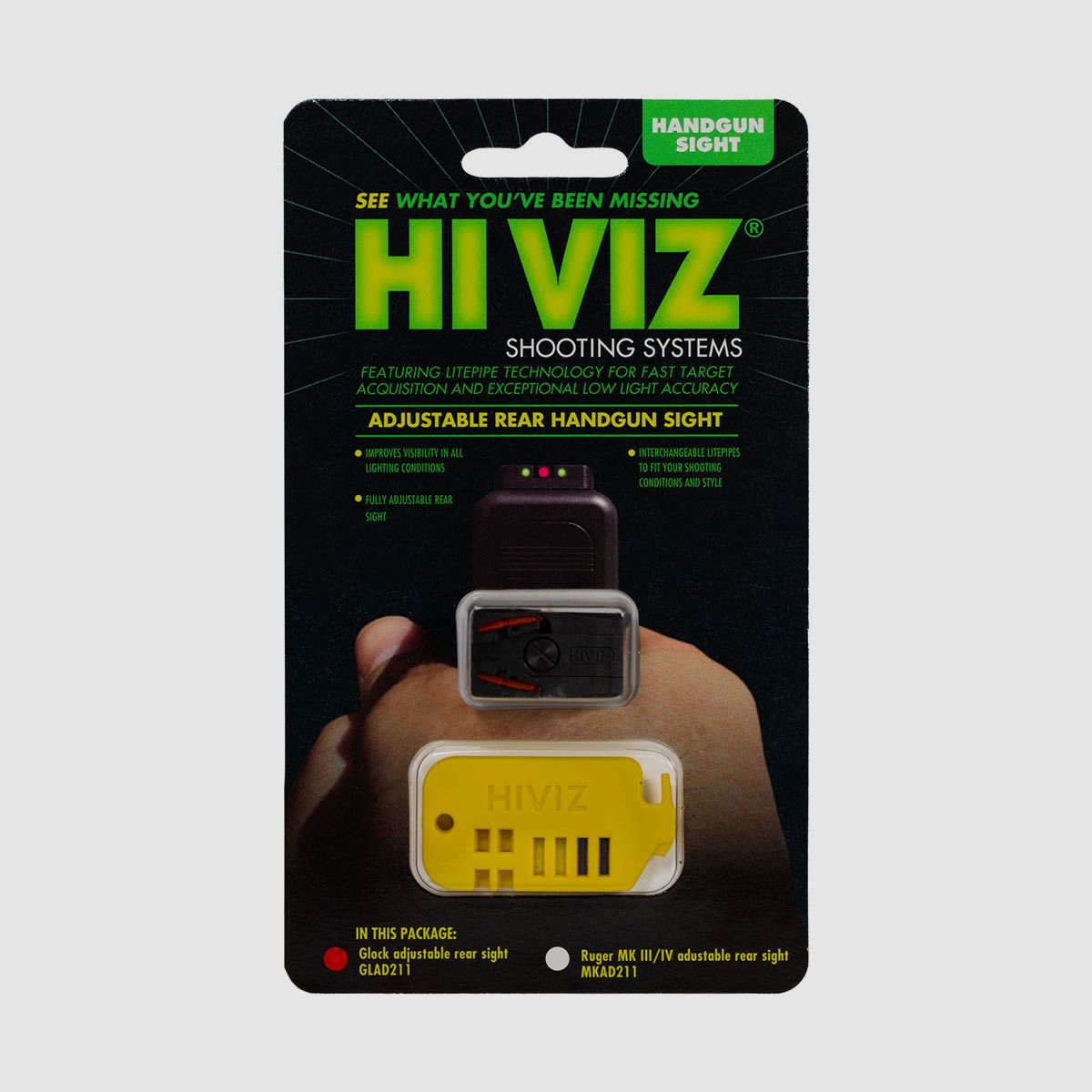 Hausse réglable en fibre optique 3 couleurs pour pistolet Glock, image 5 sur 6