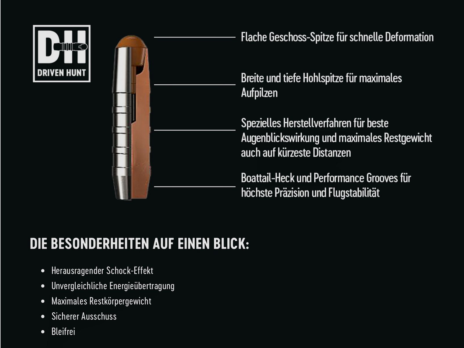 RWS 2428947 8x57 IS DrivenHunt 10,4g / 160gr Büchsenmunition Bleifrei