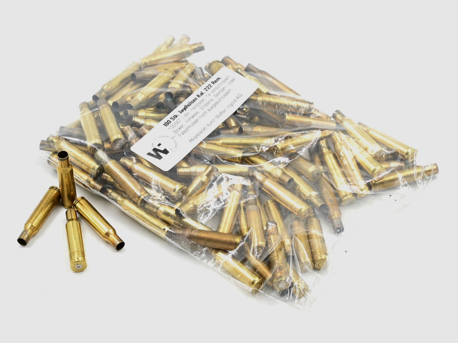 Étuis de chasse divers fabricants .222 Rem., 100 pcs., Boxer, 1x tiré