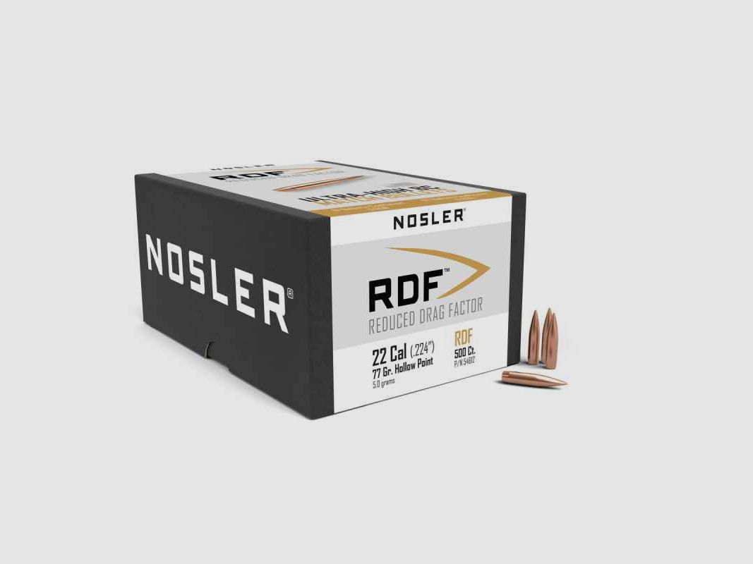 Balle NOSLER HPBT RDF (Reduced Drag Factor) 22 Cal (.224) 77gr 500 pièces 54612