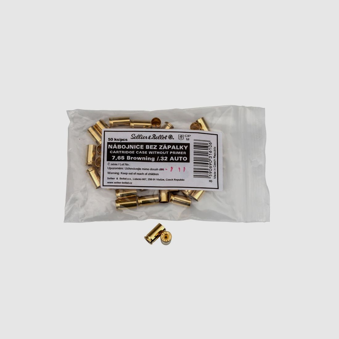 Sellier & Bellot Étuis 7,65 Browning 50 pièces