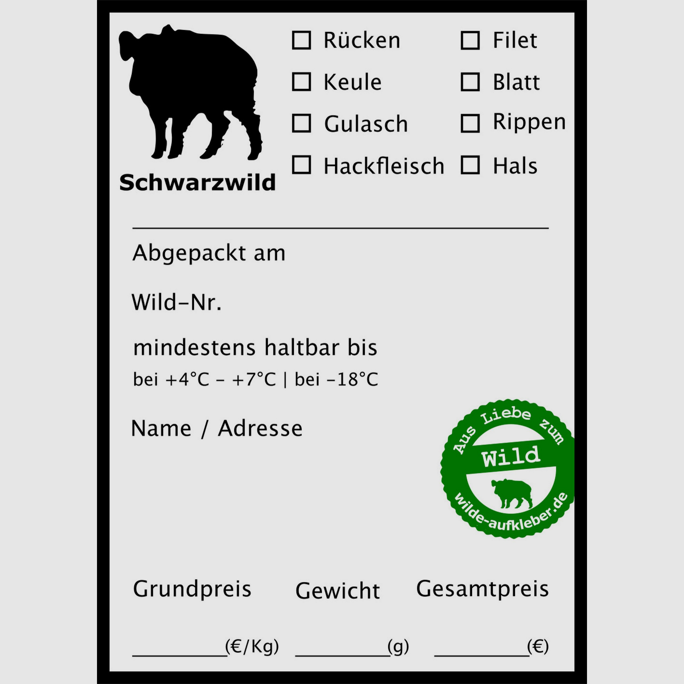 Wildbret-Gefrieretiketten Wilde Aufkleber