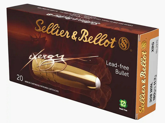 20 Schuss S&B Sellier&Bellot SuB .308 Win. eXergy BLEIFREI 11,7g 180gr Jagd Munition Deformationsges