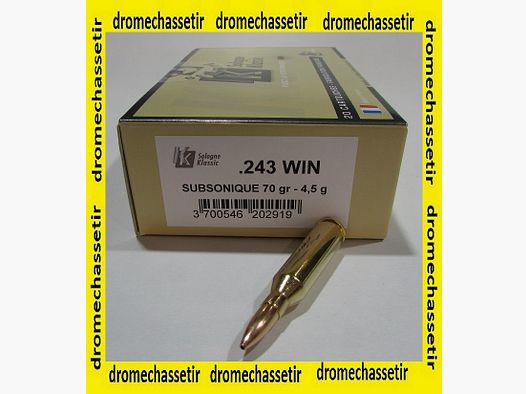 Box mit 20 Patronen Kal. 243 Winchester Sologne Subsonic 70gr HP