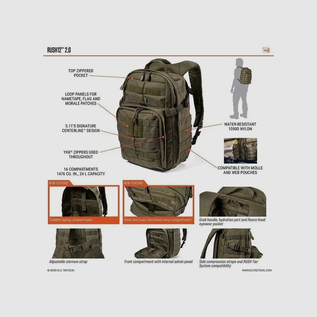 RUSH 24 2.0 rugzak 37L 5.11 (Multicam), afbeelding 6 van 7