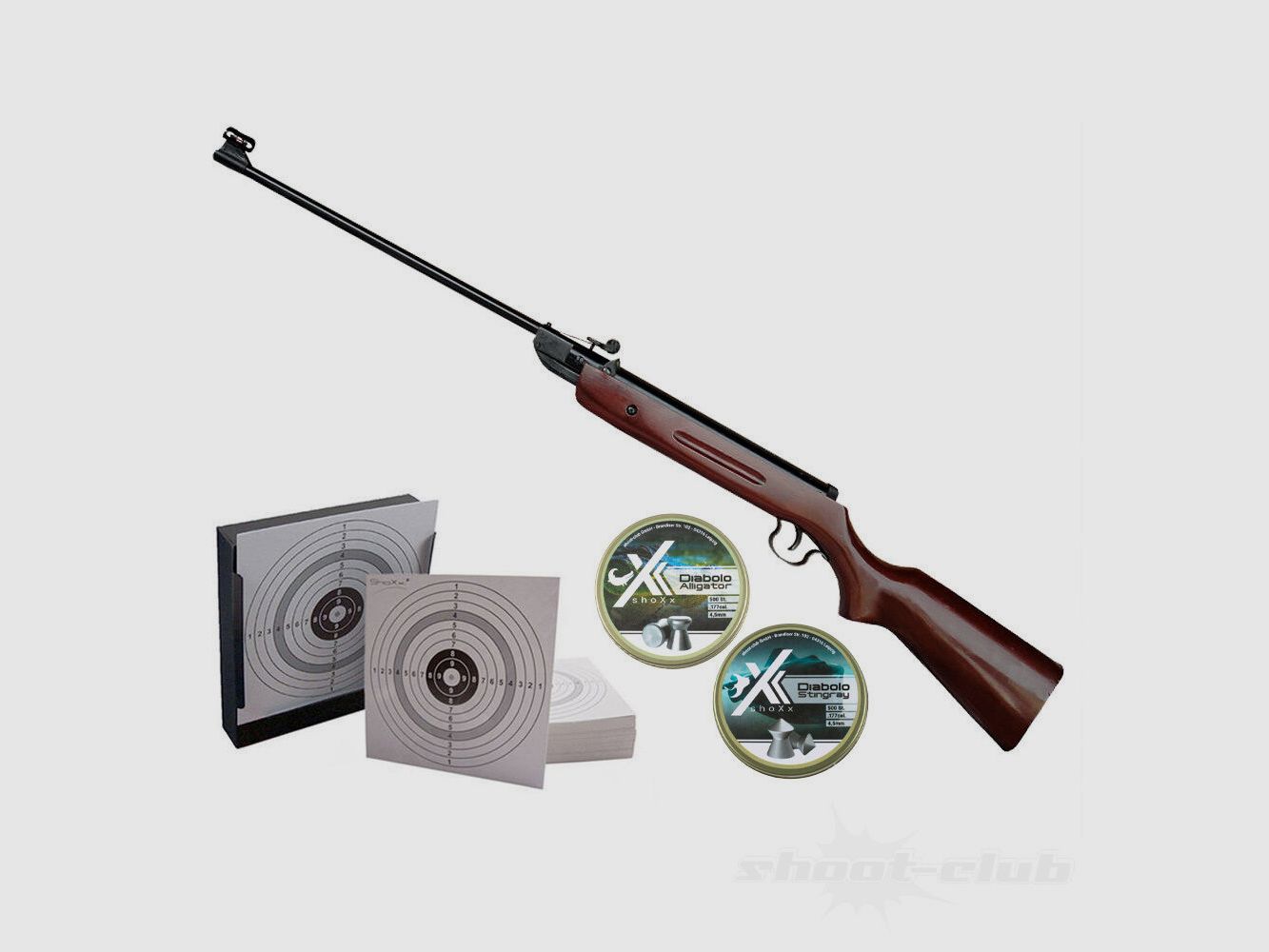 Fucile ad aria Norconia B2 calibro 4,5 mm set con scatola per bersagli