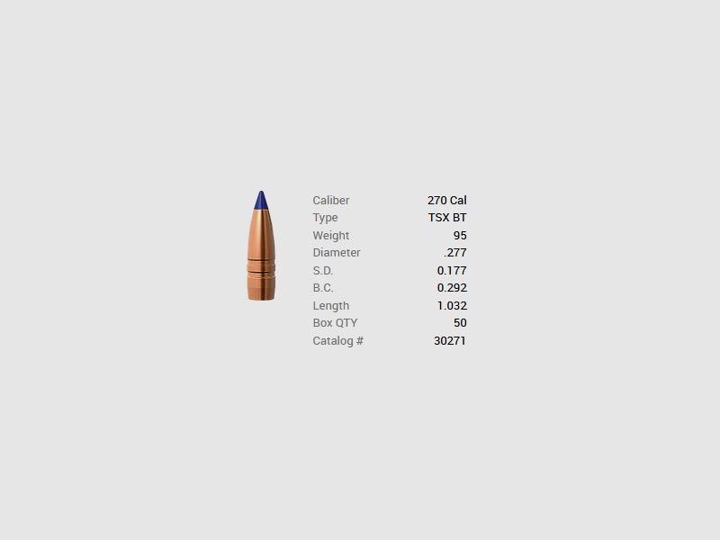 Barnes Geschoss 6,8mm/.277 95GR Tipped TSX BT 50 Stück