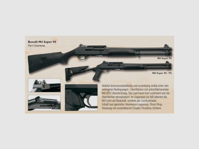 BENELLI Selbstladeflinte Mod. M4 Super 90 TS 12/76  LL 51cm  MC  Teleskops.