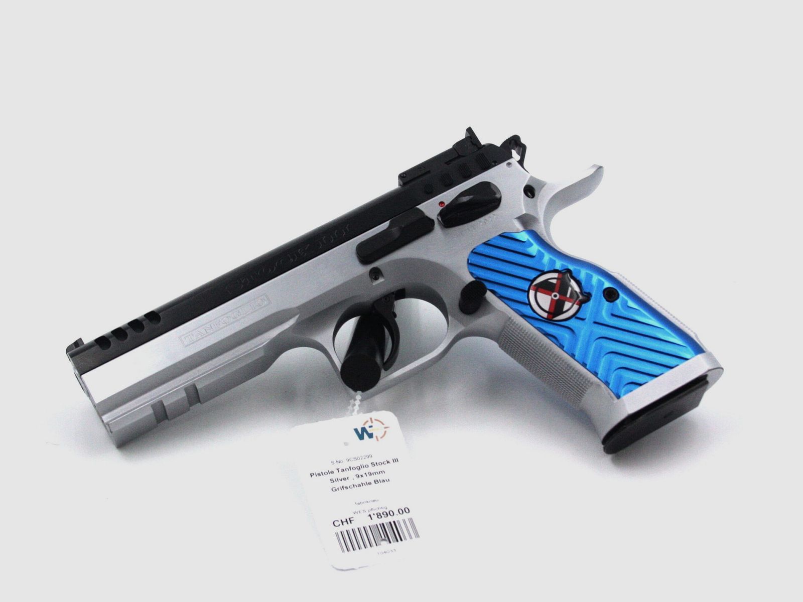 Pistole Tanfoglio Stock III Ltd Custom Silver, blau, aufgerüstet, 9×19, DA/SA, Optic Ready, Bild 1 von 2