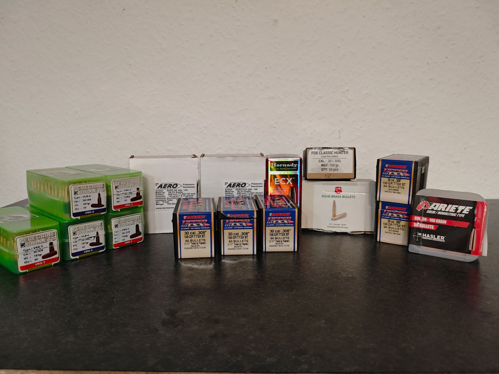 Geschosse .30 7,62 6,5mm Barnes TTSX Hasler Ariete Aero Peregrine Hornady und andere