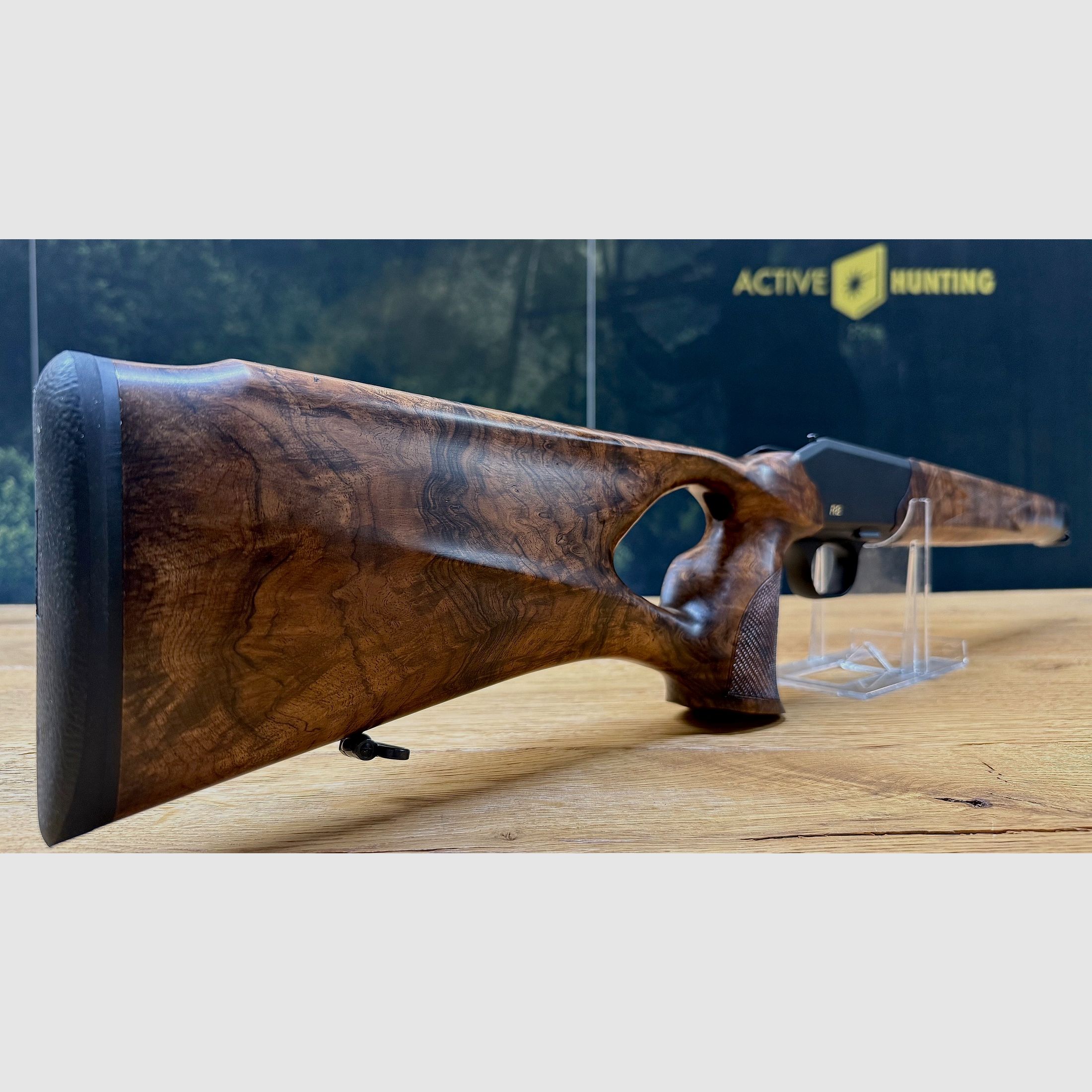 Blaser R8 Holzschaft/Lochschaft mit System, traumhafter, außergewöhnlicher Zubehör-Lochschaft HK 8-9, goldenes R8 Logo