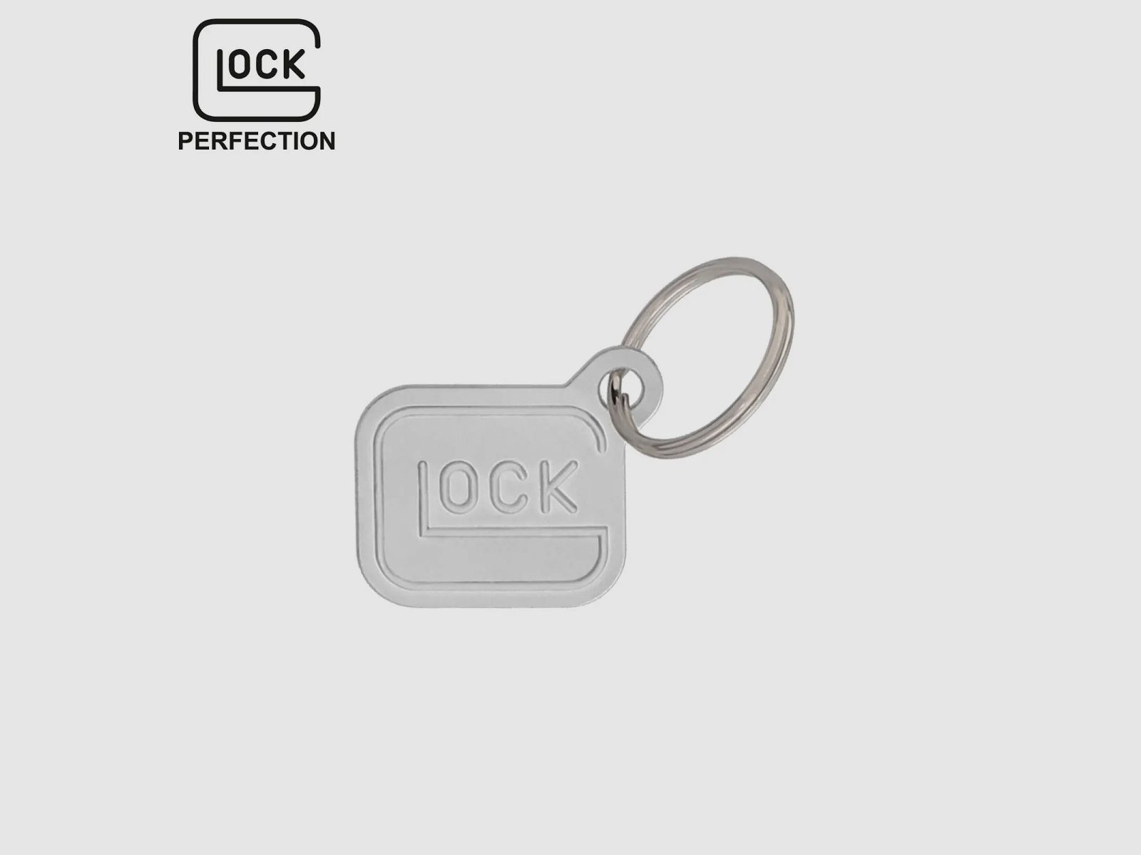 Glock Schlüsselanhänger „Logo“ – Metall versilbert – Silber – ca. 2,8 × 2,4 cm