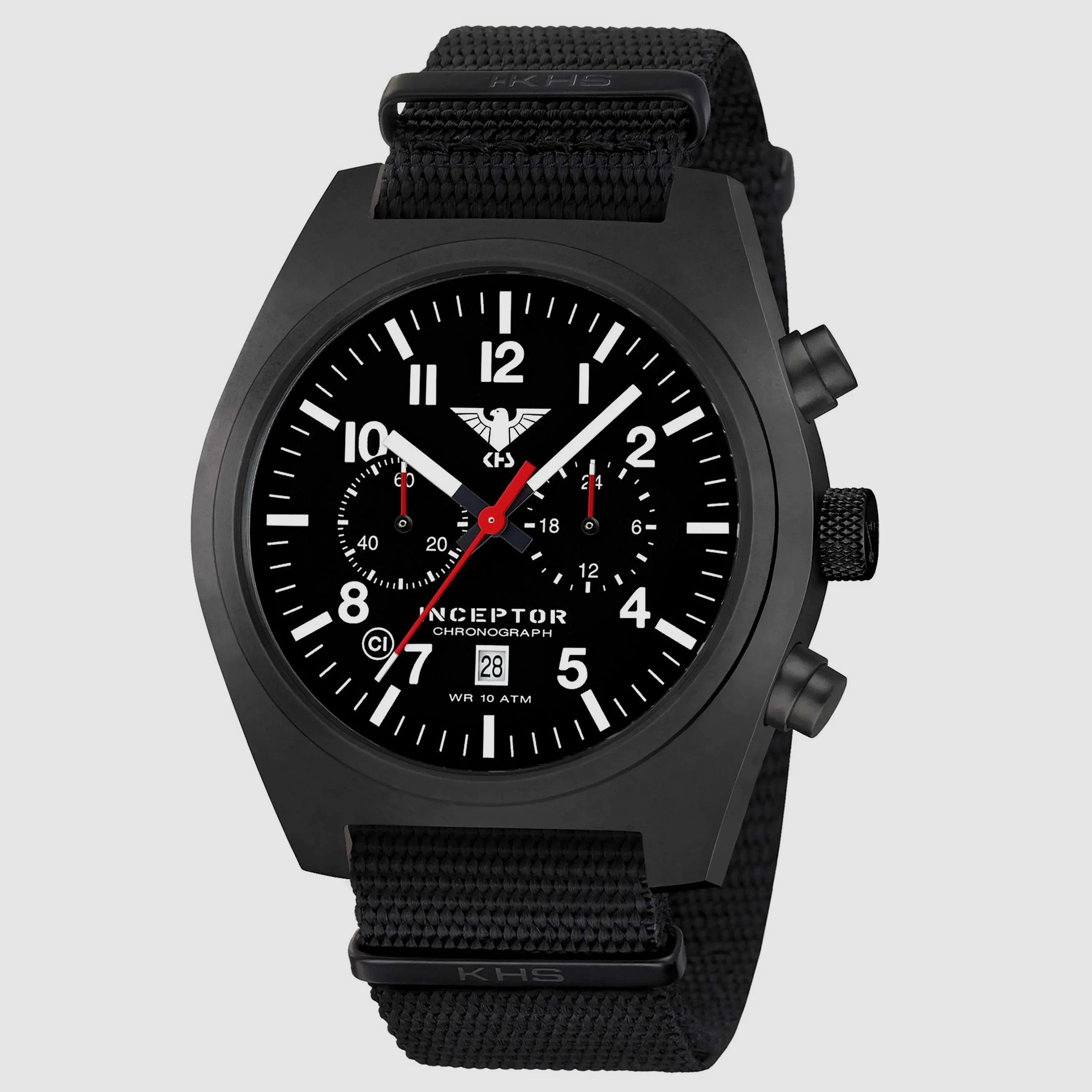 KHS KHS Uhr Inceptor Black Steel Chronograph Natoband schwarz