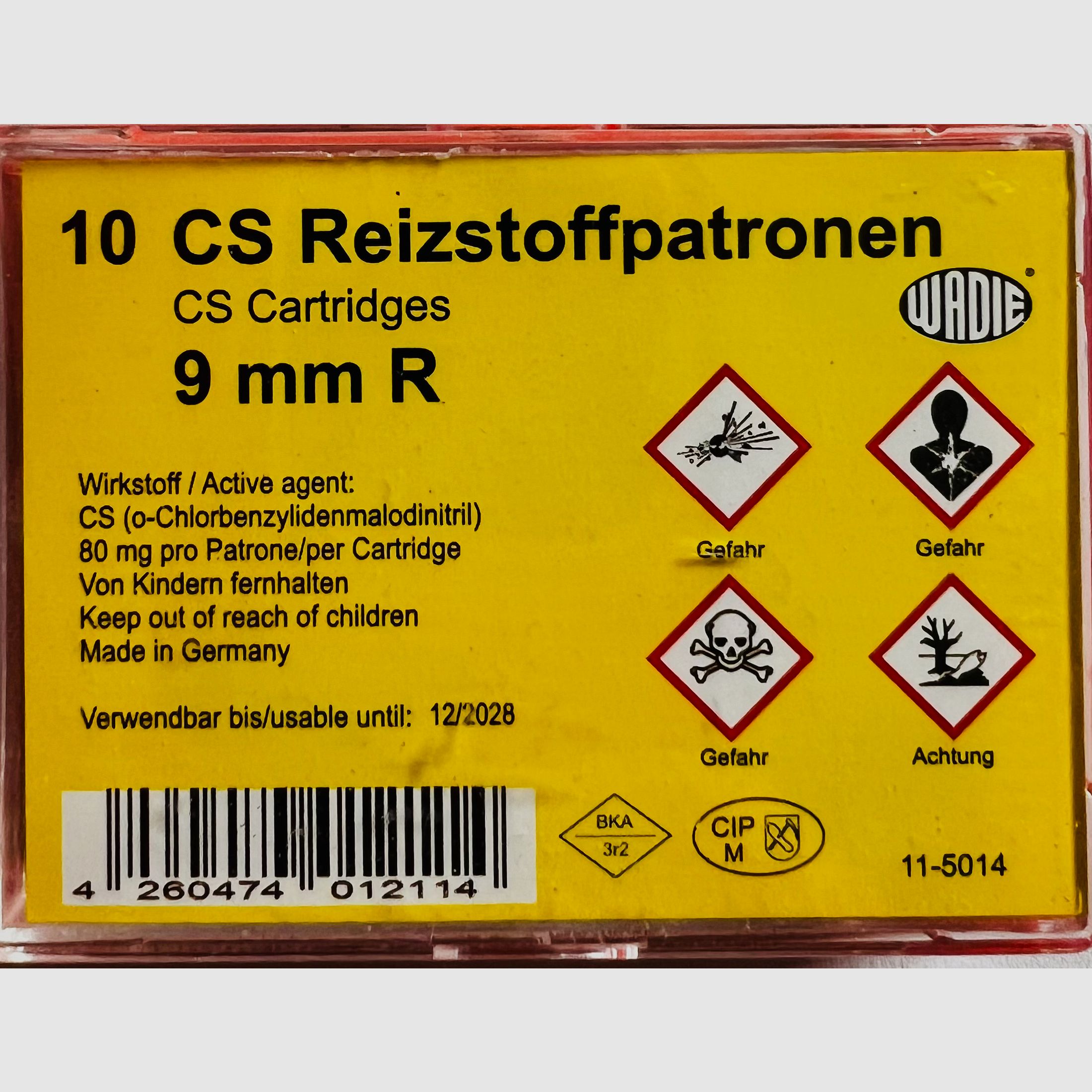 Cartouches de gaz CS 9 mm R.K. pour revolver 10 pièces.