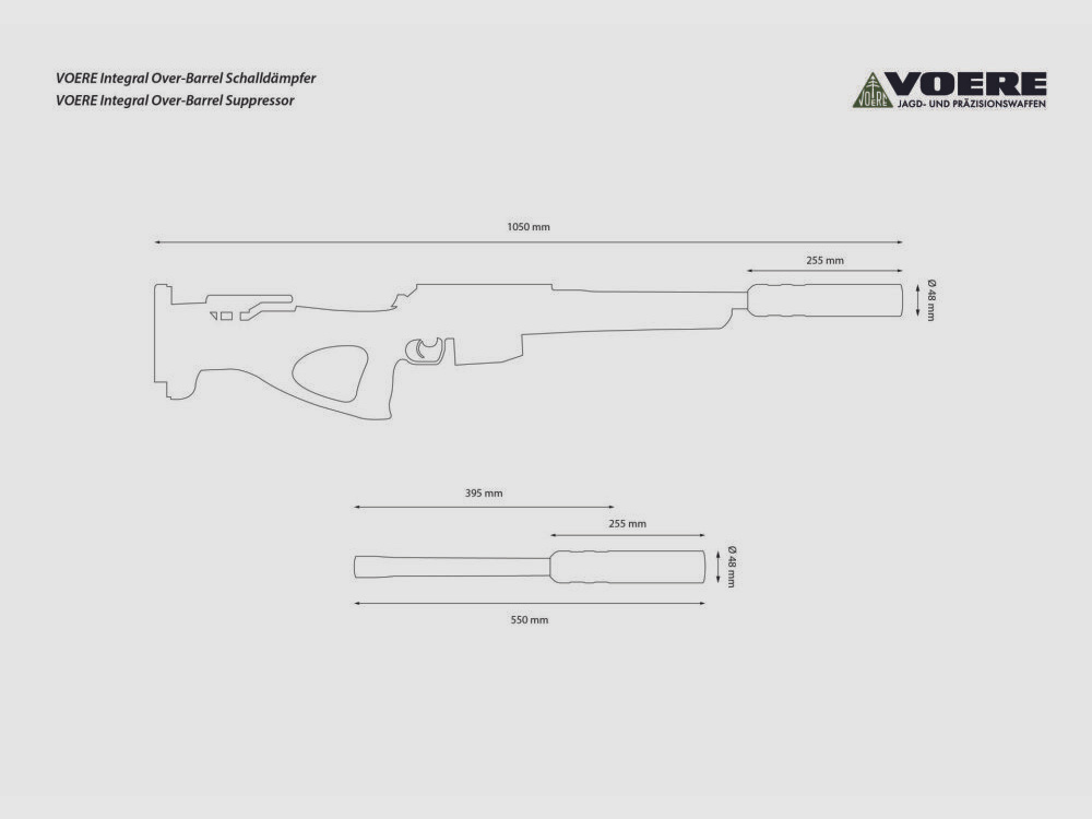 VOERE	 VOERE LBW-M mit VOERE Polymerschaft (Lochschaft) - Jagdlauf mit Integral Over-Barrel Schalldämpfer