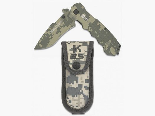 Cuchillo plegable K25 táctico recubierto de titanio con clip camuflaje digital
