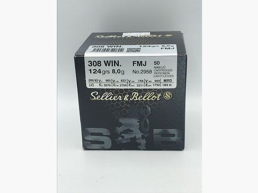 Sellier & Bellot Büchsenmunition .308 Win. FMJ 124 gr. 8g.
