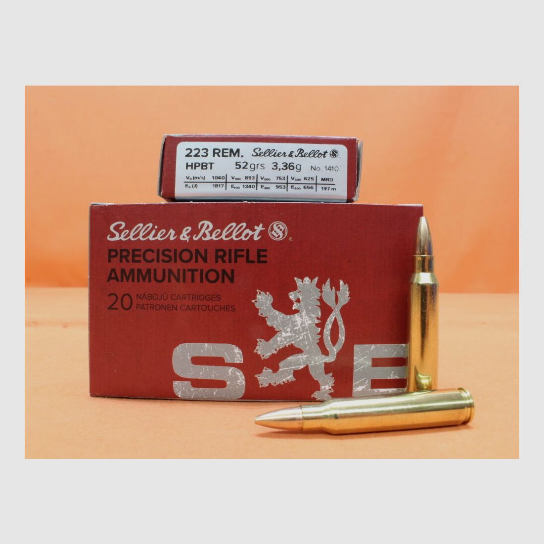 S&B Sellier & Bellot Patrone .223Rem S&B/ Sellier&Bellot 52grs HPBT Match (2886) VE 20 Patronen/ 3,36g Hohlspitz-Torpedoheck-Match