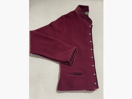 Damen Strickjacke aus Merinowolle mit Stehkragen aus Samt und mit Schößchen in Bordeaux